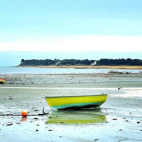 Barque jaune à marée basse